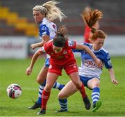 15 May 2021; Ciara Grant of Shelbourne is tackled by Kate Slevin of Galway Women during the SSE Airtricity Women's National League match between Shelbourne and Galway Women at Tolka Park in Dublin. Photo by Harry Murphy/Sportsfile