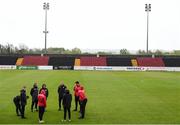 15 May 2021; Longford Town players inspect the pitch before the SSE Airtricity League Premier Division match between Longford Town and Bohemians at Bishopsgate in Longford. Photo by Ben McShane/Sportsfile