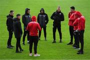 15 May 2021; Longford Town players inspect the pitch before the SSE Airtricity League Premier Division match between Longford Town and Bohemians at Bishopsgate in Longford. Photo by Ben McShane/Sportsfile