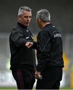 15 May 2021; Galway manager Padraic Joyce, left, and Kerry manager Peter Keane greet each other after the Allianz Football League Division 1 South Round 1 match between Kerry and Galway at Austin Stack Park in Tralee, Kerry. Photo by Brendan Moran/Sportsfile