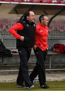 15 May 2021; Tyrone joint-managers Feargal Logan, left, and Brian Dooher during the Allianz Football League Division 1 North Round 1 match between Tyrone and Donegal at Healy Park in Omagh, Tyrone. Photo by Stephen McCarthy/Sportsfile