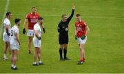 15 May 2021; Referee Maurice Deegan shows Brian Hartnett of Cork a red card near the end of the Allianz Football League Division 2 South Round 1 match between Cork and Kildare at Semple Stadium in Thurles, Tipperary. Photo by Daire Brennan/Sportsfile