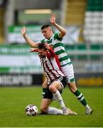 15 May 2021; Will Patching of Derry City in action against Gary O'Neill of Shamrock Rovers during the SSE Airtricity League Premier Division match between Shamrock Rovers and Derry City at Tallaght Stadium in Dublin. Photo by Seb Daly/Sportsfile