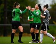15 May 2021; Eleanor Ryan-Doyle of Peamount United, left, celebrates with Megan Smyth Lynch after scoring her side's first goal during the SSE Airtricity Women's National League match between Peamount United and Cork City at PRL Park in Greenogue, Dublin. Photo by Harry Murphy/Sportsfile