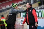 15 May 2021; Tyrone joint-manager Feargal Logan and Donegal manager Declan Bonner following the Allianz Football League Division 1 North Round 1 match between Tyrone and Donegal at Healy Park in Omagh, Tyrone. Photo by Stephen McCarthy/Sportsfile