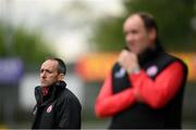 15 May 2021; Tyrone joint-managers Brian Dooher, left, and Feargal Logan during the Allianz Football League Division 1 North Round 1 match between Tyrone and Donegal at Healy Park in Omagh, Tyrone. Photo by Stephen McCarthy/Sportsfile