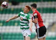 15 May 2021; Rory Gaffney of Shamrock Rovers in action against Eoin Toal of Derry City during the SSE Airtricity League Premier Division match between Shamrock Rovers and Derry City at Tallaght Stadium in Dublin. Photo by Seb Daly/Sportsfile