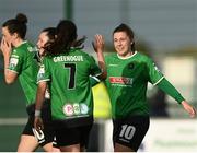 15 May 2021; Eleanor Ryan-Doyle of Peamount United, right, celebrates with Megan Smyth Lynch after scoring her side's second goal during the SSE Airtricity Women's National League match between Peamount United and Cork City at PRL Park in Greenogue, Dublin. Photo by Harry Murphy/Sportsfile