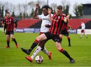 15 May 2021; Michael McDonnell of Longford Town in action against Promise Omochere of Bohemians during the SSE Airtricity League Premier Division match between Longford Town and Bohemians at Bishopsgate in Longford. Photo by Ben McShane/Sportsfile
