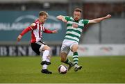 15 May 2021; Marc Walsh of Derry City in action against Sean Hoare of Shamrock Rovers during the SSE Airtricity League Premier Division match between Shamrock Rovers and Derry City at Tallaght Stadium in Dublin. Photo by Seb Daly/Sportsfile