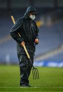 15 May 2021; A member of the ground staff makes his way back after tending to the pitch during the half time break during the Allianz Hurling League Division 1 Group A Round 2 match between Tipperary and Cork at Semple Stadium in Thurles, Tipperary. Photo by Ray McManus/Sportsfile