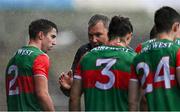 15 May 2021; Mayo manager James Horan talks to his players during a water break during the Allianz Football League Division 2 North Round 1 match between Mayo and Down at Elverys MacHale Park in Castlebar, Mayo. Photo by Piaras Ó Mídheach/Sportsfile