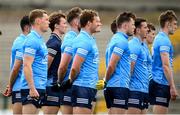 16 May 2021; Dublin goalkeeper Michael Shiel and team-mates stand for the playing of the National Anthem before the Allianz Football League Division 1 South Round 1 match between Roscommon and Dublin at Dr Hyde Park in Roscommon. Photo by Stephen McCarthy/Sportsfile