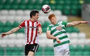15 May 2021; Ciarán Coll of Derry City in action against Rory Gaffney of Shamrock Rovers during the SSE Airtricity League Premier Division match between Shamrock Rovers and Derry City at Tallaght Stadium in Dublin. Photo by Seb Daly/Sportsfile