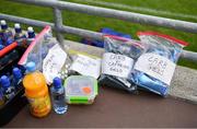 15 May 2021; Players' energy drinks and gels on a table pitchside before the Allianz Football League Division 1 South Round 1 match between Kerry and Galway at Austin Stack Park in Tralee, Kerry. Photo by Brendan Moran/Sportsfile