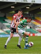 15 May 2021; Ronan Finn of Shamrock Rovers in action against Eoin Toal of Derry City during the SSE Airtricity League Premier Division match between Shamrock Rovers and Derry City at Tallaght Stadium in Dublin. Photo by Seb Daly/Sportsfile