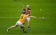 16 May 2021; Liam Blanchfield of Kilkenny handpasses the ball past Gerard Walsh of Antrim during the Allianz Hurling League Division 1 Group B Round 2 match between Kilkenny and Antrim at UPMC Nowlan Park in Kilkenny. Photo by Brendan Moran/Sportsfile