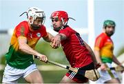 16 May 2021; Jack Kavanagh of Carlow is tackled by Pearse Óg McCrickard of Down during the Allianz Hurling League Division 2A Round 2 match between Down and Carlow at McKenna Park in Ballycran, Down. Photo by Eóin Noonan/Sportsfile