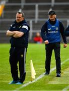 16 May 2021; The Clare manager Brian Lohan, right, and the Wexford manager Davy Fitzgerald watch the last minutes of the Allianz Hurling League Division 1 Group B Round 2 match between Clare and Wexford at Cusack Park in Ennis, Clare. Photo by Ray McManus/Sportsfile