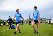 16 May 2021; Ciaran Kilkenny, left, and Brian Fenton of Dublin following the Allianz Football League Division 1 South Round 1 match between Roscommon and Dublin at Dr Hyde Park in Roscommon. Photo by Stephen McCarthy/Sportsfile