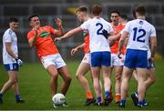 16 May 2021; Stefan Campbell of Armagh goes down after he was pushed by Kieran Duffy of Monaghan during the Allianz Football League Division 1 North Round 1 match between Monaghan and Armagh at Brewster Park in Enniskillen, Fermanagh. Photo by David Fitzgerald/Sportsfile