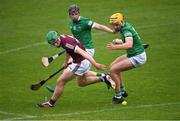 16 May 2021; Jack Fitzpatrick of Galway in action against Cathal O’Neill, right, and Peter Casey of Limerick during the Allianz Hurling League Division 1 Group A Round 2 match between Galway and Limerick at Pearse Stadium in Galway. Photo by Piaras Ó Mídheach/Sportsfile