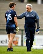 16 May 2021; Dublin goalkeeper Michael Shiel and goalkeeping coach Josh Moran before the Allianz Football League Division 1 South Round 1 match between Roscommon and Dublin at Dr Hyde Park in Roscommon. Photo by Stephen McCarthy/Sportsfile