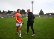 16 May 2021; Stefan Campbell of Armagh with selector Kieran Donaghy after the Allianz Football League Division 1 North Round 1 match between Monaghan and Armagh at Brewster Park in Enniskillen, Fermanagh. Photo by David Fitzgerald/Sportsfile
