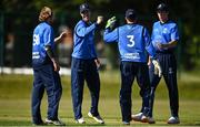 16 May 2021; Leinster Lightning players celebrate a wicket during the Cricket Ireland Inter-Provincial Cup 2021 match between Northern Knights and Leinster Lightning at North Down Cricket Club in Comber, Down. Photo by Sam Barnes/Sportsfile