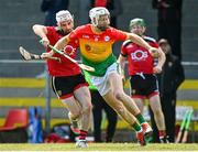 16 May 2021; Jack Kavanagh of Carlow in action against Jordan Doran of Down during the Allianz Hurling League Division 2A Round 2 match between Down and Carlow at McKenna Park in Ballycran, Down. Photo by Eóin Noonan/Sportsfile