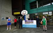 20 May 2021; Irish U18 international Maria Kealy, right, and LYIT player Luke Cassidy, left, at the announcement of LYIT as a Basketball Ireland Centre of Excellence, along with, from left,  Helen Kennedy, LYIT Sports Centre Manager, Rory McMorrow, LYIT Student Student Services Manager, Niall McDermott, Basketball Ireland North West Development Officer and Michael Murphy, LYIT Head of Sport in Letterkenny, Donegal. Photo by David Fitzgerald/Sportsfile