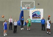 20 May 2021; Jay Kavanagh, centre, former Ireland U18 international & Waterford Vikings player, with, from left, Kate Hickey, former Ireland U18 international and Waterford Wildcats player, Michael Harrison, Head of Department of Sport and Exercise Science, WIT, Donna Drohan, Facilities and Events Manager, WIT Arena, Jillian Hayes, WIT Waterford Wildcats head coach, Michael Evans, Chairman WIT Waterford Wildcats and WIT Basketball Club and Osi Oshiogwemoh, former Ireland U16 international and Waterford Vikings National League player, at the Basketball Ireland Centre of Excellence announcement at Waterford IT in Waterford. Photo by Matt Browne/Sportsfile