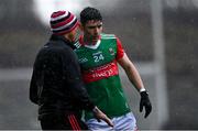 15 May 2021; Conor Loftus of Mayo listens to coach Ciarán McDonald during the Allianz Football League Division 2 North Round 1 match between Mayo and Down at Elverys MacHale Park in Castlebar, Mayo. Photo by Piaras Ó Mídheach/Sportsfile