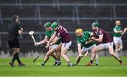16 May 2021; William O’Donoghue of Limerick and David Burke of Galway contest the throw-in at the start of the first half during the Allianz Hurling League Division 1 Group A Round 2 match between Galway and Limerick at Pearse Stadium in Galway. Photo by Piaras Ó Mídheach/Sportsfile