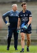 16 May 2021; Dublin goalkeeper Michael Shiel and goalkeeping coach Josh Moran before the Allianz Football League Division 1 South Round 1 match between Roscommon and Dublin at Dr Hyde Park in Roscommon. Photo by Stephen McCarthy/Sportsfile