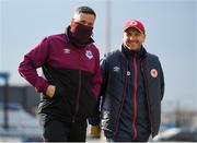 14 May 2021; Drogheda United manager Tim Clancy, left, and St Patrick's Athletic head coach Stephen O'Donnell before the SSE Airtricity League Premier Division match between Drogheda United and St Patrick's Athletic at Head in the Game Park in Drogheda, Louth. Photo by Ben McShane/Sportsfile
