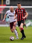 15 May 2021; Michael McDonnell of Longford Town and Georgie Kelly of Bohemians during the SSE Airtricity League Premier Division match between Longford Town and Bohemians at Bishopsgate in Longford. Photo by Ben McShane/Sportsfile