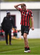 15 May 2021; Aaron O'Driscoll of Longford Town reacts after his side's defeat in the SSE Airtricity League Premier Division match between Longford Town and Bohemians at Bishopsgate in Longford. Photo by Ben McShane/Sportsfile