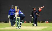 18 May 2021; Mark Adair of Northern Knights bowls to William Porterfield of North West Warriors during the Cricket Ireland InterProvincial Cup 2021 match between Northern Knights and North West Warriors at Stormont in Belfast. Photo by Matt Browne/Sportsfile