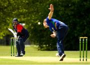 18 May 2021; Paul Stirling of Northern Knights plays a shot from Graham Hume of North West Warriors during the Cricket Ireland InterProvincial Cup 2021 match between Northern Knights and North West Warriors at Stormont in Belfast. Photo by Matt Browne/Sportsfile