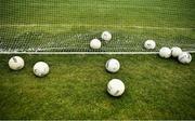 16 May 2021; Gaelic footballs behind the net before the Allianz Football League Division 2 South Round 1 match between Clare and Laois at Cusack Park in Ennis, Clare. Photo by Ray McManus/Sportsfile