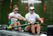 21 May 2021; Monika Dukarska, right, and Aileen Crowley of Ireland before their heat of the Women's Pair during day one of the FISA World Cup Rowing II at Lake Gottersee in Lucerne, Switzerland. Photo by Roberto Bregani/Sportsfile