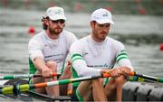 21 May 2021; Philip Doyle, right, and Ronan Byrne of Ireland before their heat of the Men's Double Scull during day one of the FISA World Cup Rowing II at Lake Gottersee in Lucerne, Switzerland. Photo by Roberto Bregani/Sportsfile