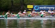 21 May 2021; Ireland rowers, from left, Jack Dorney, Alex Byrne, John Kearney and Ross Corrigan compete in their heat of the Men's Four during day one of the FISA World Cup Rowing II at Lake Gottersee in Lucerne, Switzerland. Photo by Roberto Bregani/Sportsfile