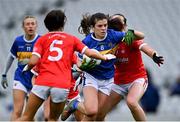 21 May 2021; Anna Rose Kennedy of Tipperary in action against Sarah Hayes, behind, and Erika O'Shea of Cork during the Lidl Ladies Football National League Division 1B Round 1 match between Cork and Tipperary at Páirc Uí Chaoimh in Cork. Photo by Piaras Ó Mídheach/Sportsfile
