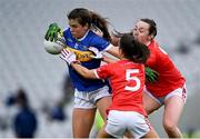 21 May 2021; Anna Rose Kennedy of Tipperary in action against Sarah Hayes, right, and Erika O'Shea of Cork during the Lidl Ladies Football National League Division 1B Round 1 match between Cork and Tipperary at Páirc Uí Chaoimh in Cork. Photo by Piaras Ó Mídheach/Sportsfile