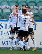 21 May 2021; Daniel Kelly, left, celebrates with Dundalk team-mates after scoring their second goal during the SSE Airtricity League Premier Division match between Dundalk and Shamrock Rovers at Oriel Park in Dundalk, Louth. Photo by Stephen McCarthy/Sportsfile