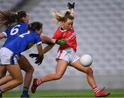 21 May 2021; Sadhbh O'Leary of Cork in action against Caitlin Kennedy, 6, and Lucy Spillane of Tipperary during the Lidl Ladies Football National League Division 1B Round 1 match between Cork and Tipperary at Páirc Uí Chaoimh in Cork. Photo by Piaras Ó Mídheach/Sportsfile
