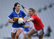 21 May 2021; Cliona O'Dwyer of Tipperary in action against Aisling Kelleher of Cork during the Lidl Ladies Football National League Division 1B Round 1 match between Cork and Tipperary at Páirc Uí Chaoimh in Cork. Photo by Piaras Ó Mídheach/Sportsfile