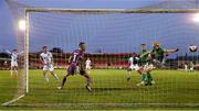 21 May 2021; Maurice Nugent of Galway United heads to score his side's first goal during the SSE Airtricity League First Division match between Cork City and Galway United at Turners Cross in Cork. Photo by Michael P Ryan/Sportsfile